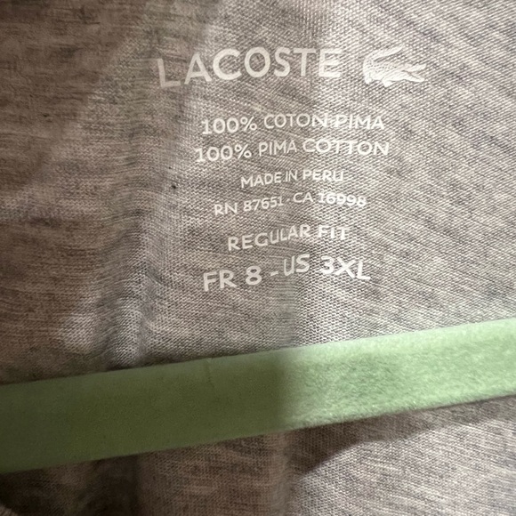 NWT LaCoste size 8 XXL heather gray v neck shirt - Picture 3 of 9